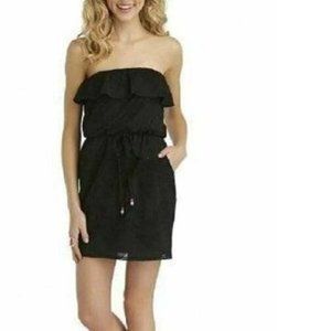 Womens Strapless Dress City Triangles Black XL Sweetheart Neck Elastic Waist